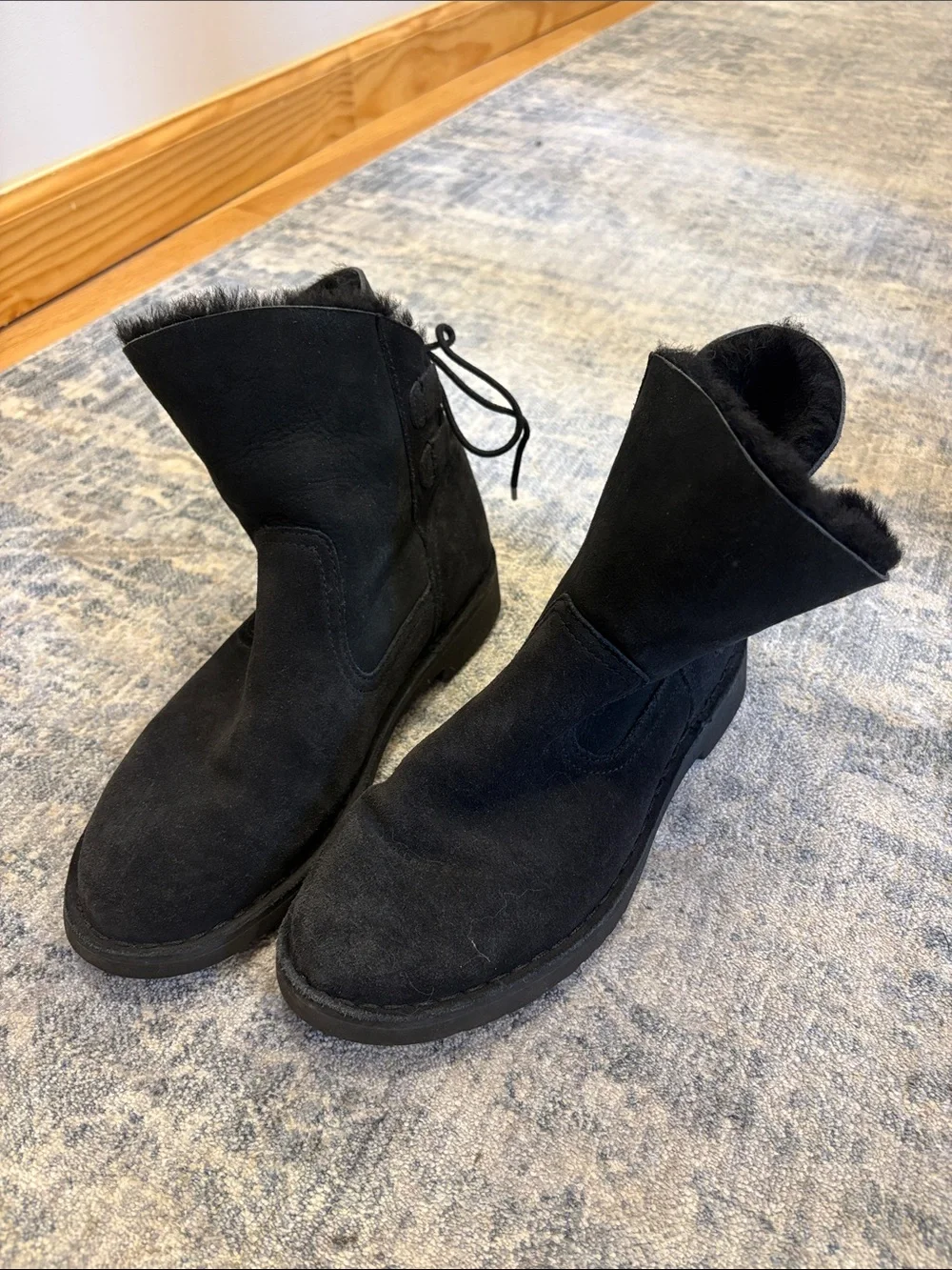 UGG Black Suede Winter Short Boots with Shearling Lining